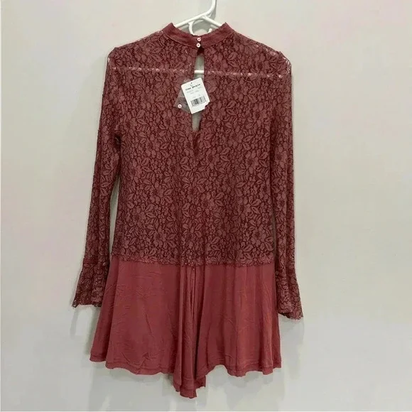 Free People Tell Tale Dusty Mauve Lace Tunic Dress, size Xs Free People Tell Tale Dusty Mauve Lace Tunic Dress, size Xs